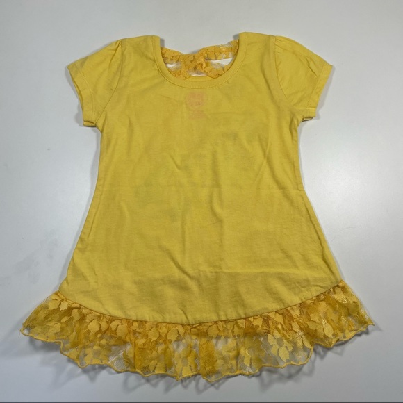 NWOT yellow tunic top with hi-low lace peplum and back neck detail Size 3T - Picture 3 of 8